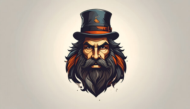 Graphic illustration of bearded man wearing classic top hat.
