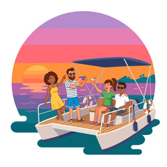 Obraz premium People enjoying a sunset boat ride vacation