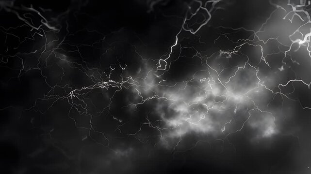 Dramatic dark thunderstorm clouds with bright lightning strikes