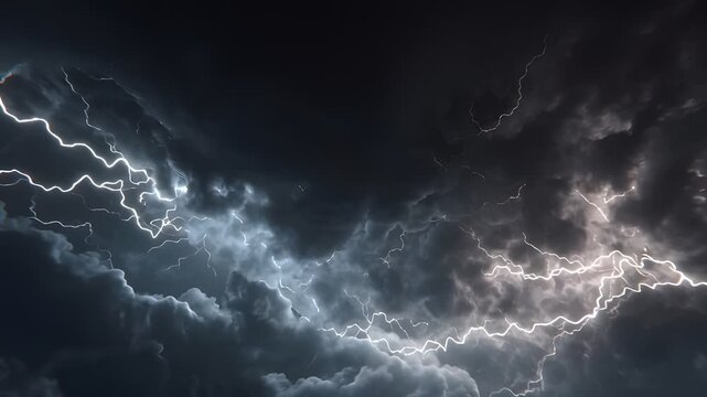 Dramatic thunderstorm with lightning in a dark cloudy sky