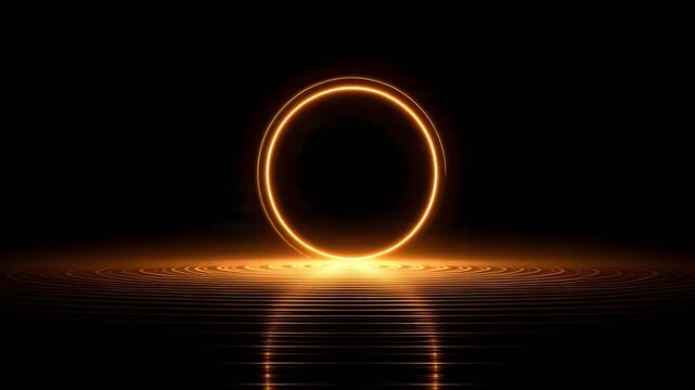 Glowing golden ring with reflection on dark water surface
