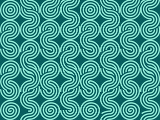 Fototapeta premium Teal Geometric Interlocking Spiral and Wave Seamless Line Art Pattern