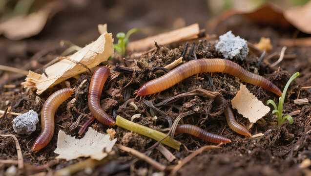 Earthworms in Healthy Soil with Organic Matter