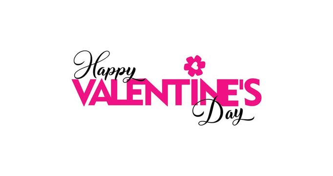 Happy Valentine's Day text animation with pink and white background and heart ornament decoration and other Valentine's ornaments