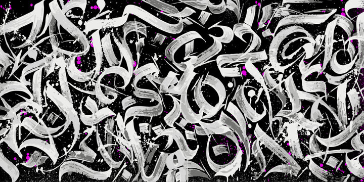 Abstract graffiti background calligraphy brush stroke tagging hand-drawn style. Grunge graffiti brush textured decorative background