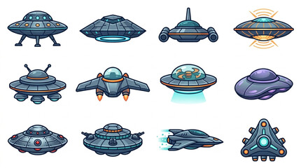 Collection of various alien spacecraft and flying saucers. © Yandi