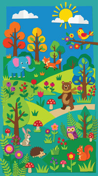 Whimsical Paper Collage Animal Landscape