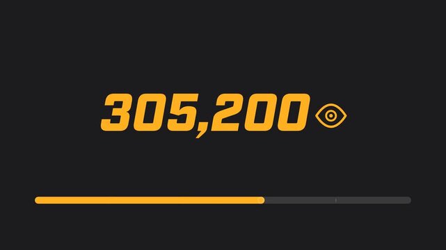 Amber Views Counter Animation Counting Up to 500000 with Progress Bar and Eye Icon on Dark Charcoal Background in 4K