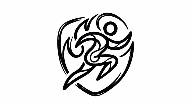 Abstract line art of two dancing figures forming a heart shaped design in a bold black and white vector