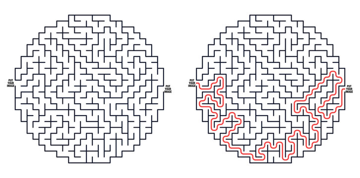 Circular labyrinth game grid with highlighted solution path  
