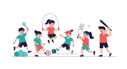 Fototapeta premium Children Playing Various Sports Together.