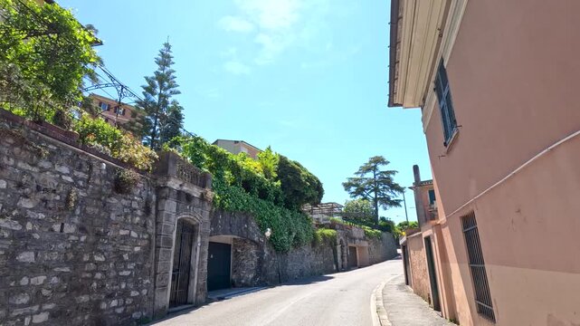 Scenic Drive Past Historic Stone Walls and Colorful Italian Villas