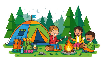 Naklejka premium family camping in the tent