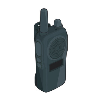 Isolated tactical two way radio transceiver solid colored vector element for police guard layout