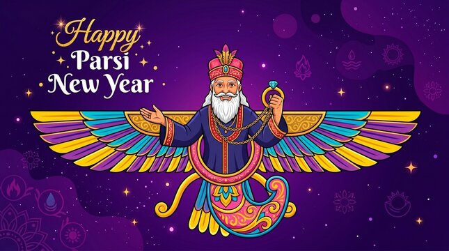 Happy Parsi New Year Vector Illustration. Navroz Mubarak Greeting Card Design.