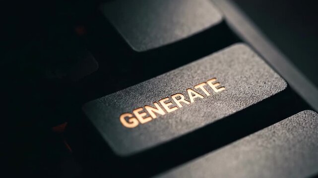 AI generate button enter key being pressed by a finger, activating artificial intelligence technology, modern cinematic style