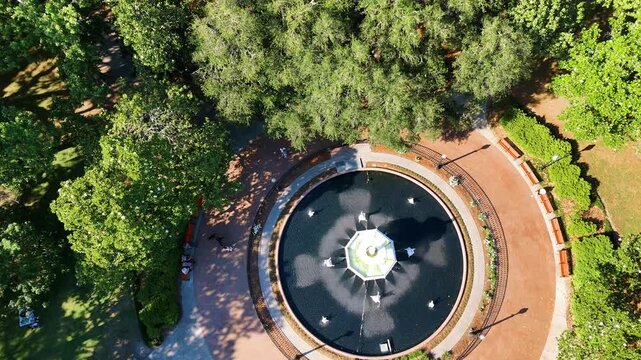 Forsyth Park Fountain Savannah Georgia Drone Aerial, Historic City Landmark