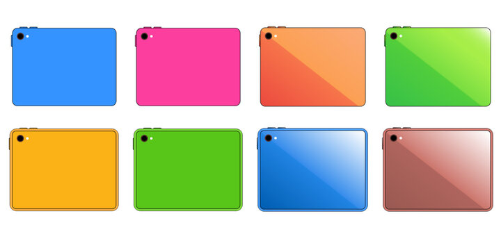 Tablet device back view mockup template set with color variations