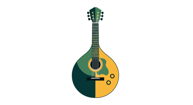 Colorful acoustic mandolin with elegant wooden design details.