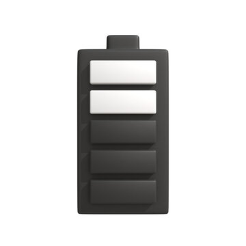 3D Rendered Battery Level Indicator with Partial Charge, Symbolizing Energy Status and Device Power for Modern Technology Concepts and Digital Interfaces