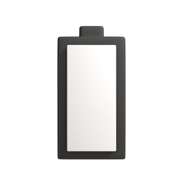 Conceptual illustration depicting a minimalist, three-dimensional empty battery icon, symbolizing depleted power and low charge status for electronic devices