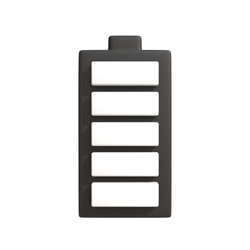 A realistic 3D rendering of a battery icon with five segmented bars indicating its charge level against a white background