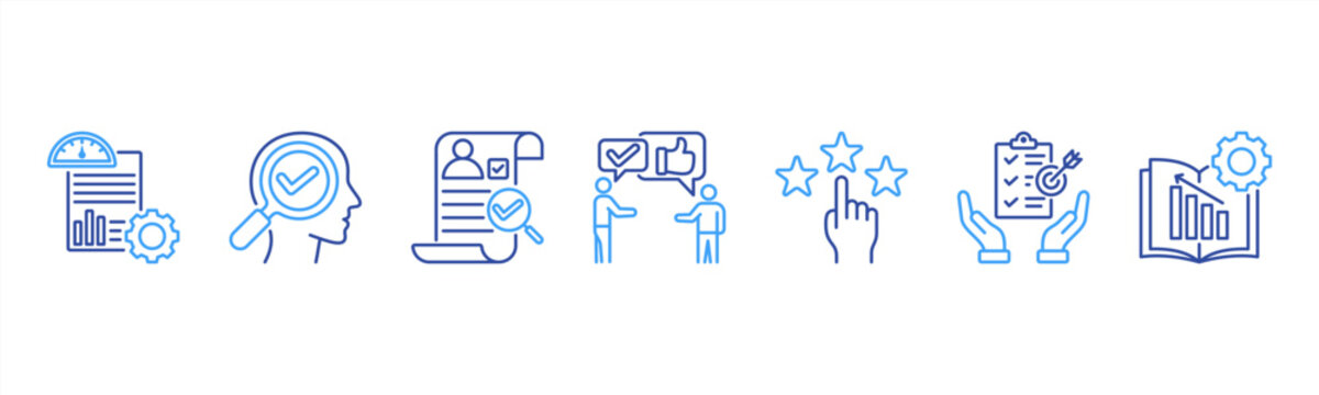 Performance Appraisal Management icon set includes KPI Setting, Self Evaluation, Peer Review, Manager Feedback, Rating, Goal Review, and Development Plan for effective performance assessment.