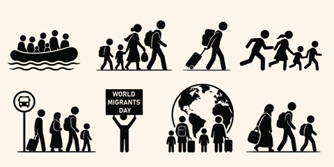 Obraz premium World Migrants Day Migration and Refugee Awareness Icon Set Vector Collection