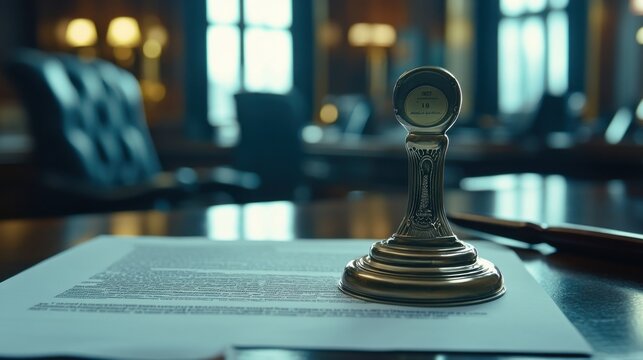 Notarized Document with Stamp on Desk in Office Setting