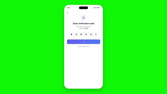 3D smartphone two factor authentication app entering verification code animation on green screen