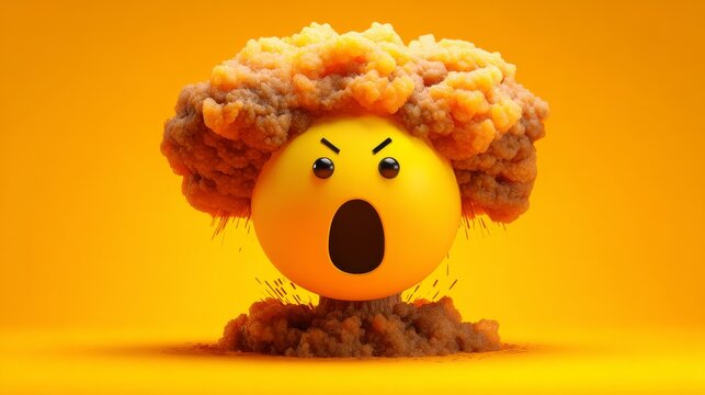 19.Concept = Mind blown emoji. Exploding head emoticon, shocked sad yellow face with brain explosion mushroom cloud 3D stylized vector icon