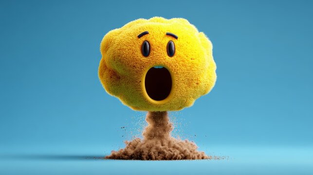 19.Concept = Mind blown emoji. Exploding head emoticon, shocked sad yellow face with brain explosion mushroom cloud 3D stylized vector icon
