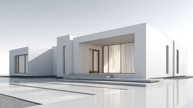 78.Modern minimalist house architecture visualized in 3d, precise geometry, simple elegant design, natural light simulation, isolated on white background