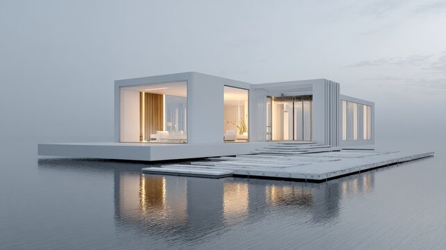78.Modern minimalist house architecture visualized in 3d, precise geometry, simple elegant design, natural light simulation, isolated on white background