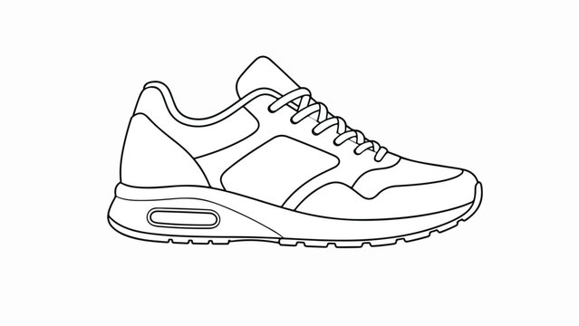 Minimalist sneaker line art vector, athletic running shoe outline illustration, modern footwear profile icon for sports and fashion design