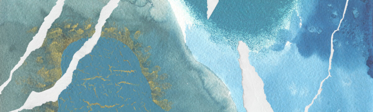 Watercolor Ripped Paper Ocean Background for LinkedIn Banner and Presentation Design