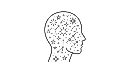 Profile of head containing constellations and starry night sky. © AAN