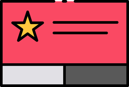 Clean graphic illustration of a star badge with text lines, symbolizing a favorite item, rating, or premium status in digital user interfaces and web applications