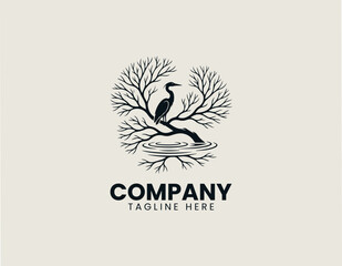 Obraz premium Heron Bird Tree Silhouette Minimalist Black Vector Logo Nature Wildlife Desig