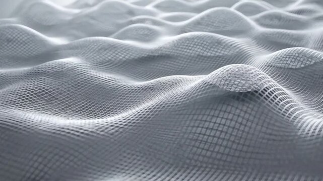 Detailed grey wireframe mesh landscape with peaks and valleys on white background.