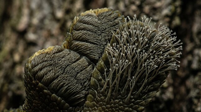 Intricate Macro of Banksia Flower Showing Unique Textures and Botanical Patterns