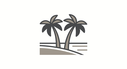 Obraz premium Minimalist palm trees icon on a beach with ocean waves.