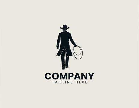 Cowboy Walking Silhouette Western Minimalist Black Vector Logo Vintage Outlaw Design