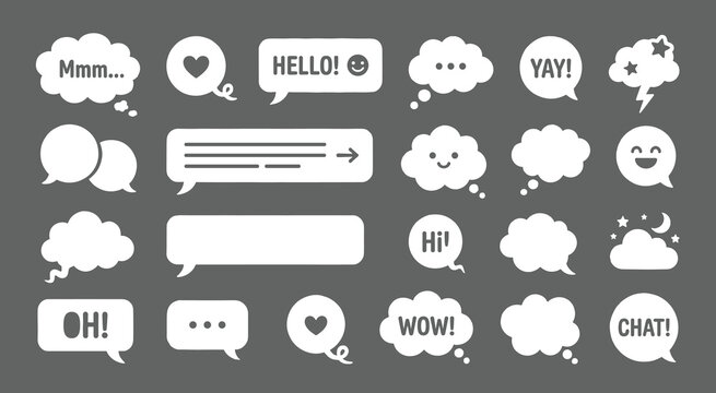 Set of white speech bubble icons vector for chat and messaging 