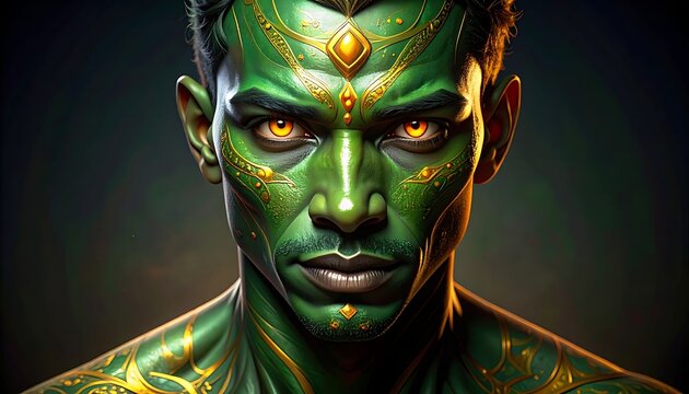 Green Skinned Man with Gold Accents.