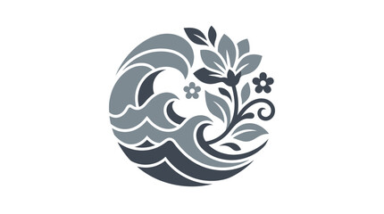 Circular wave and flower emblem in dark tones © MAYLINA