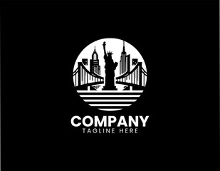 Fototapeta premium Modern City Skyline Tower Bridge Silhouette Minimalist Black Vector Logo Urban Design