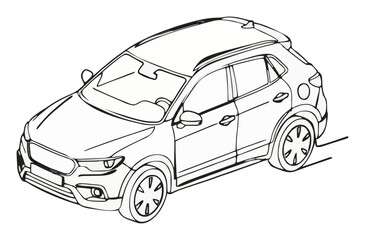 Fototapeta premium Compact crossover car isometric line art icon. Generative AI