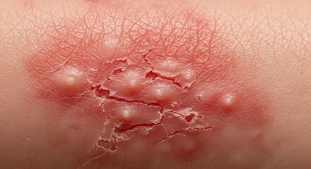 Fototapeta premium Close up of shingles rash with blisters on human skin.