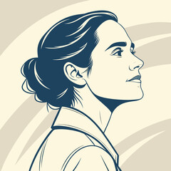 Beautiful woman profile portrait, stylized drawing with dark blue ink, elegant vintage illustration for design © Ella